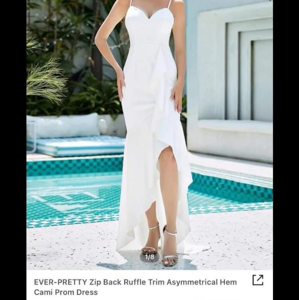 EVER- PRETTY SHEIN Zip Back Ruffle Trim Asymmetrical Hem Cami Wedding Prom Dress